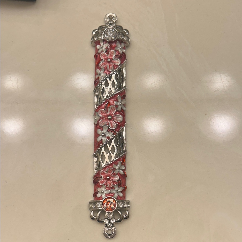 Tahari Home Silver and Pink Floral Mezuzah